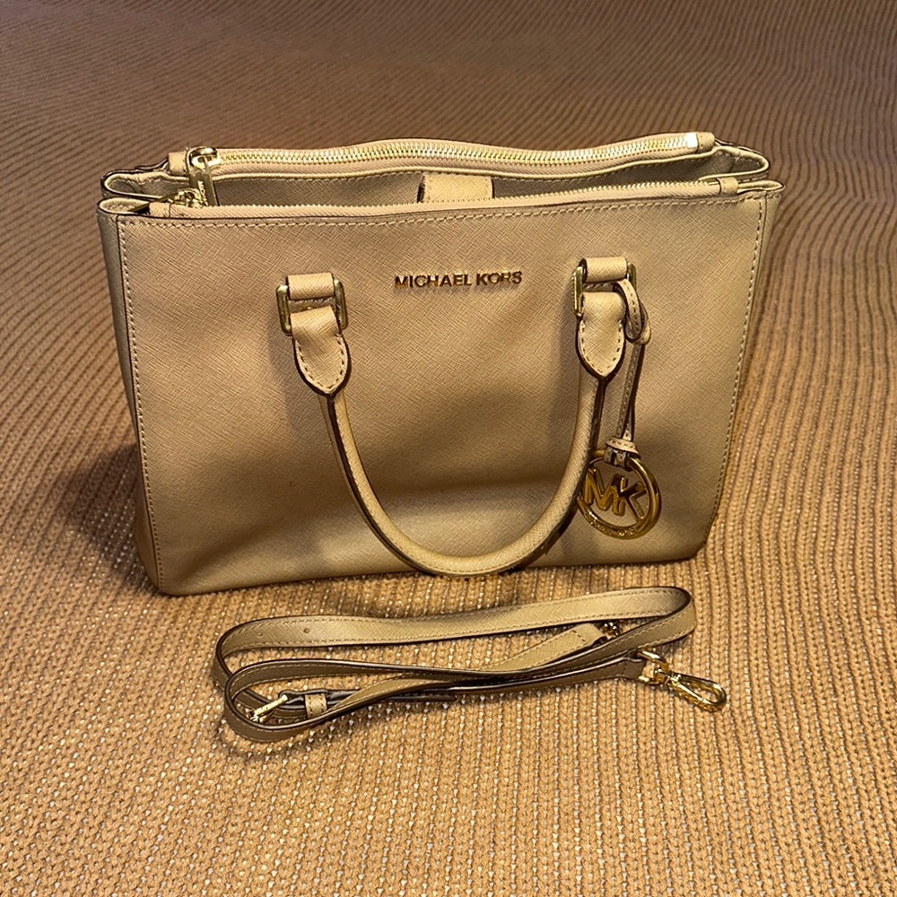 Michael Kors Tan Satchel with Gold Accents with Crossbody Strap